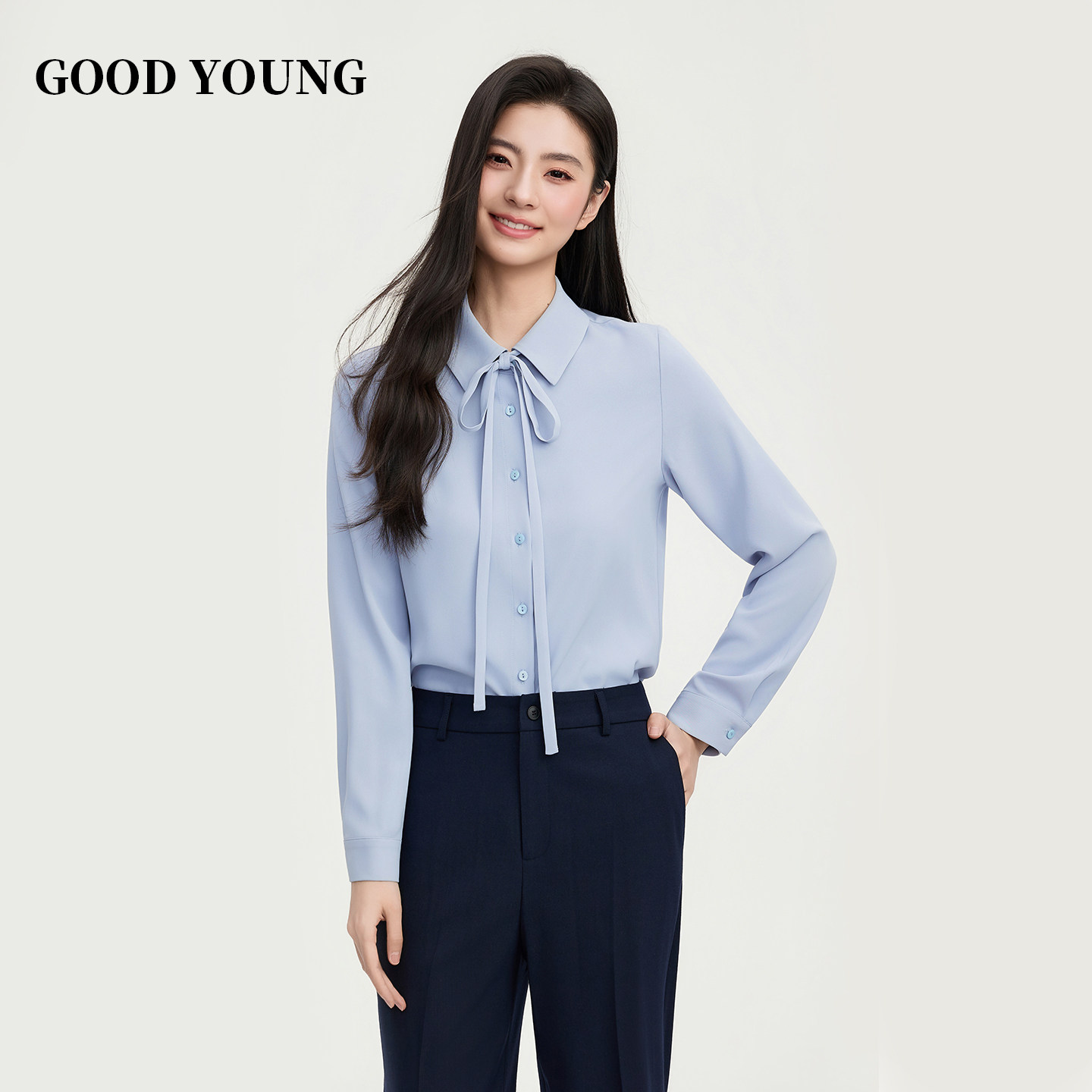 GOOD YOUNG New Style Chiffon Shirt with High-End Chiffon, Elegant Bow Tie, Versatile and Stylish for Women's Commute
