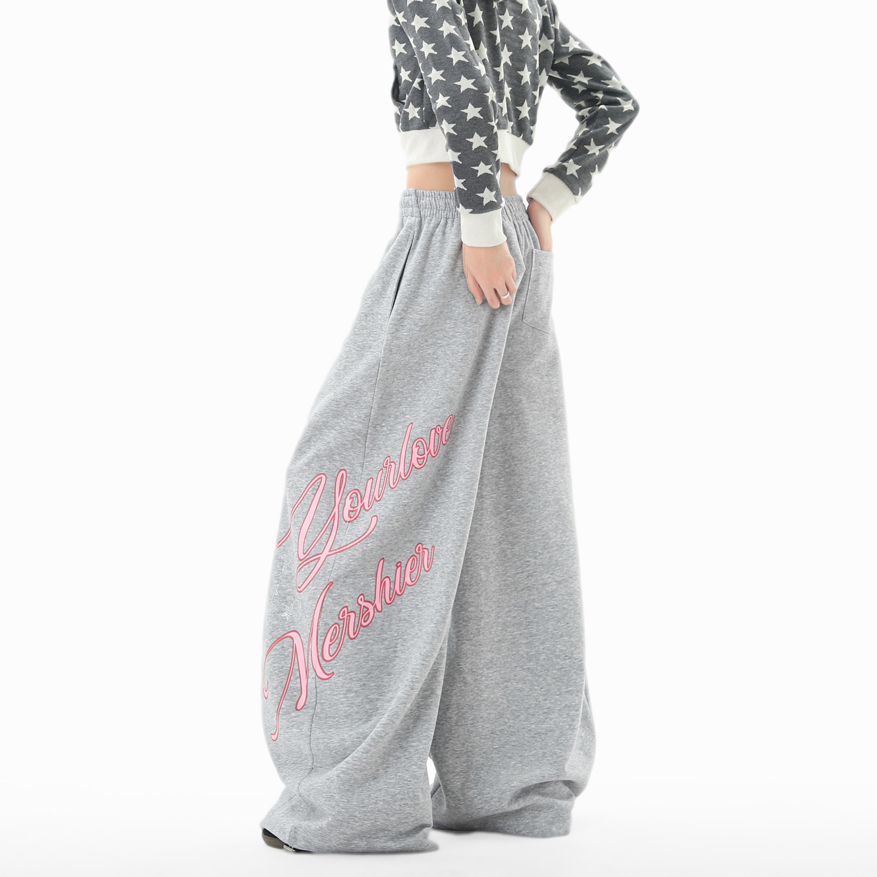 Relaxing letter printed sports sweatpants for women and men in spring, loose and versatile jazz dance casual wide leg pants