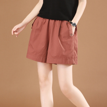 Retro pure cotton elastic waist workwear, 5/4 casual shorts, children's thin summer new loose wide leg Harlan pants