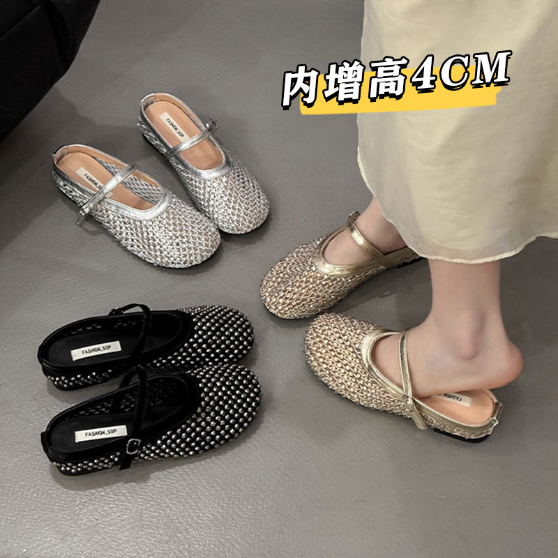 Полусапожки Birkenstock Baotou с внутренней отделкой, женская летняя верхняя одежда, новинка 2026 года, одношаговые блестящие тонкие туфли со стразами, сандалии