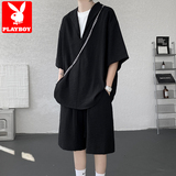 Костюм-футболка Playboy ice fake из двух частей с короткими рукавами, мужская летняя тонкая футболка высокого класса в стиле ruffian, красивые шорты, костюм-двойка