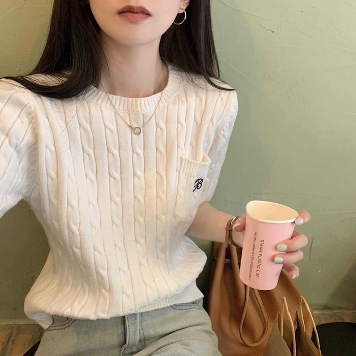 Корейская футболка pure desire twist small shirt, женская летняя трикотажная футболка с короткими рукавами и круглым вырезом, высококачественная дизайнерская вышитая красивая блузка