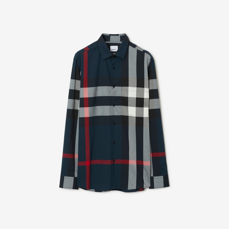 【Беспроцентный выпуск 24】 Мужская клетчатая хлопковая рубашка BURBERRY с длинными рукавами разноцветного цвета