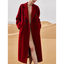 Riz! High end Lafite red temperament double-sided cashmere coat, women's mid length commuting wool coat, spring and autumn new styles