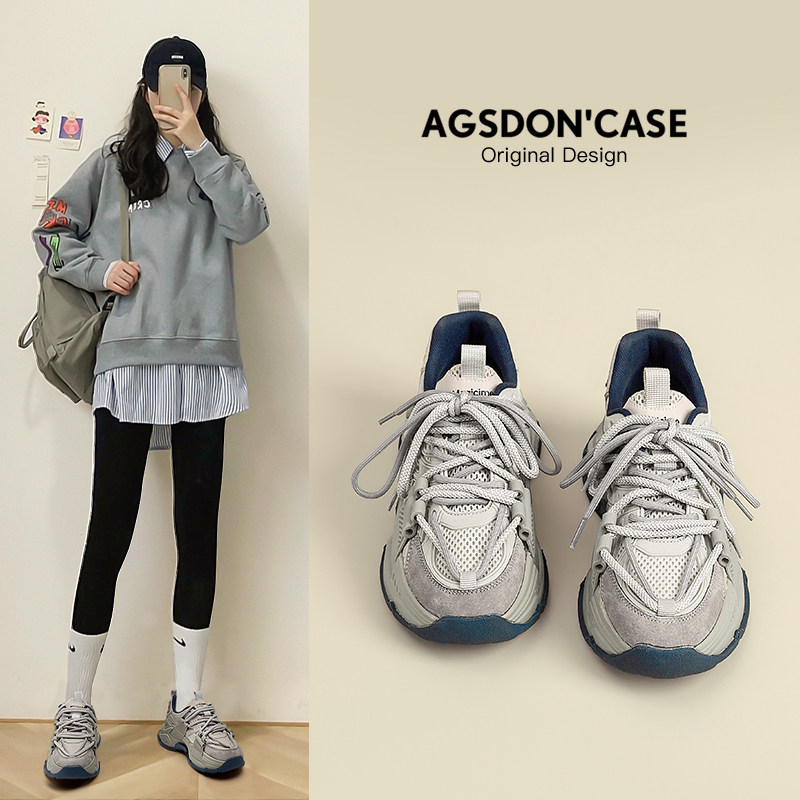 Женская летняя обувь Ogushideng daddy shoes, новинка 2026 года, универсальная взрывная осенняя повседневная спортивная женская обувь повышенной комфортности на толстой подошве