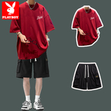 Мужская летняя одежда Playboy, футболка, летний костюм для мальчиков, бренд tide, красивый комплект с короткими рукавами в стиле ruffian от бренда tide