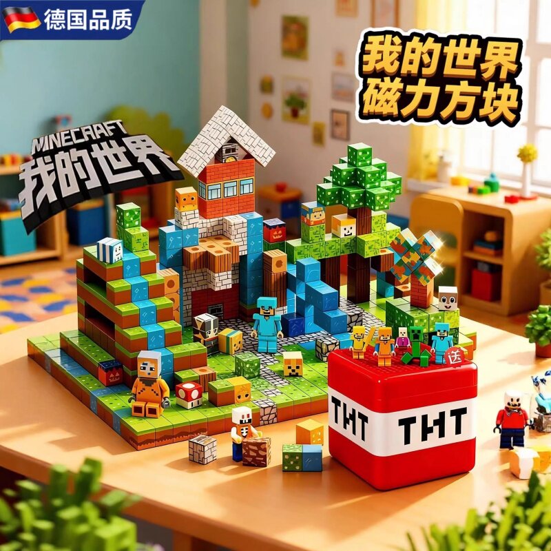 Немецкий GM Minecraft Магнитный куб Строительные блоки Новые развивающие игрушки для сборки Магнитный магнит Подарки для мальчиков и девочек