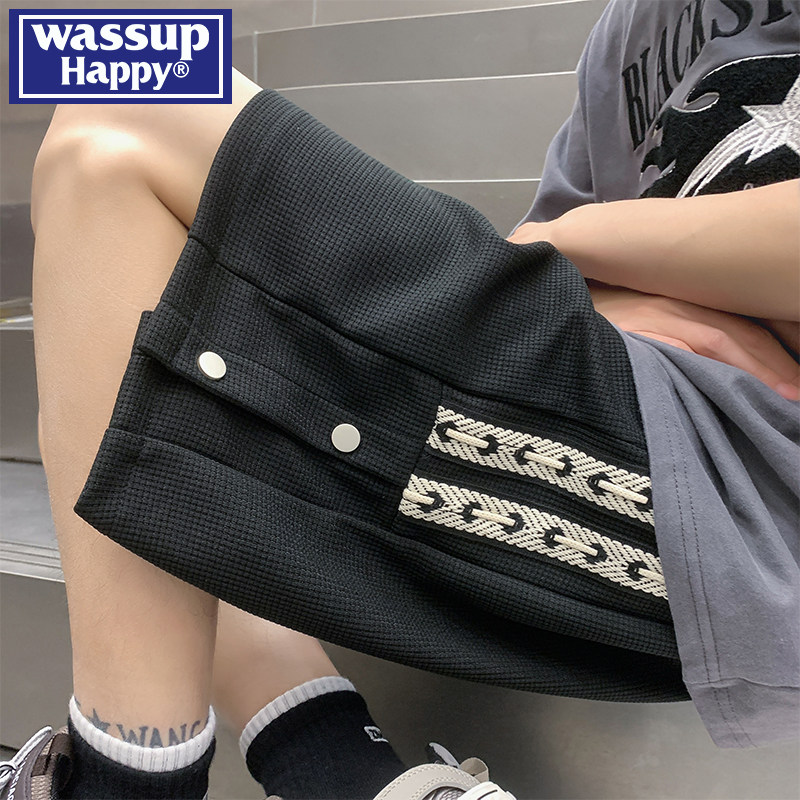 вафельные шорты wassup happy, мужские летние тонкие свободные спортивные брюки большого размера, повседневные брюки с пятью точками