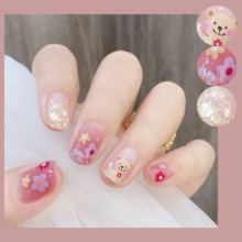 Three year old store has more than 20 colors, cute in spring and summer, fresh in summer, red in summer, popular in books, wearing gel nails, all finger stickers, paper flowers, lasting 3D