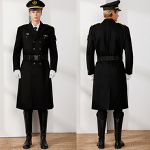 Men's pilot captain woolen coat thickened and cotton long aviation coat property concierge woolen coat