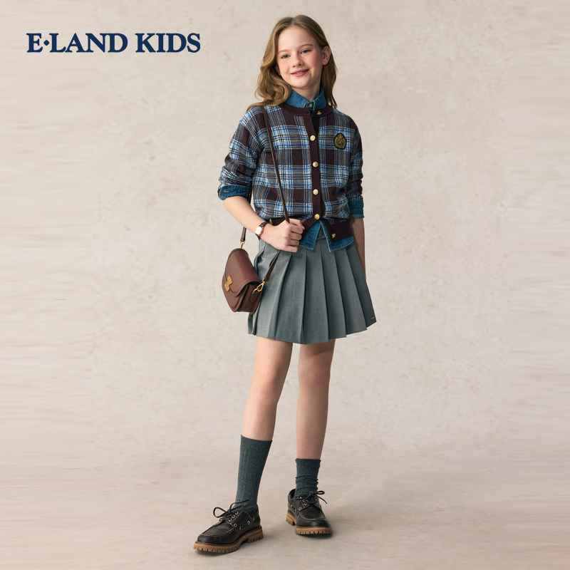 eland kids clothing обожает детскую одежду, трикотаж для девочек, осень 2025, новинка, кардиган в стиле колледжа, который можно носить от Luli