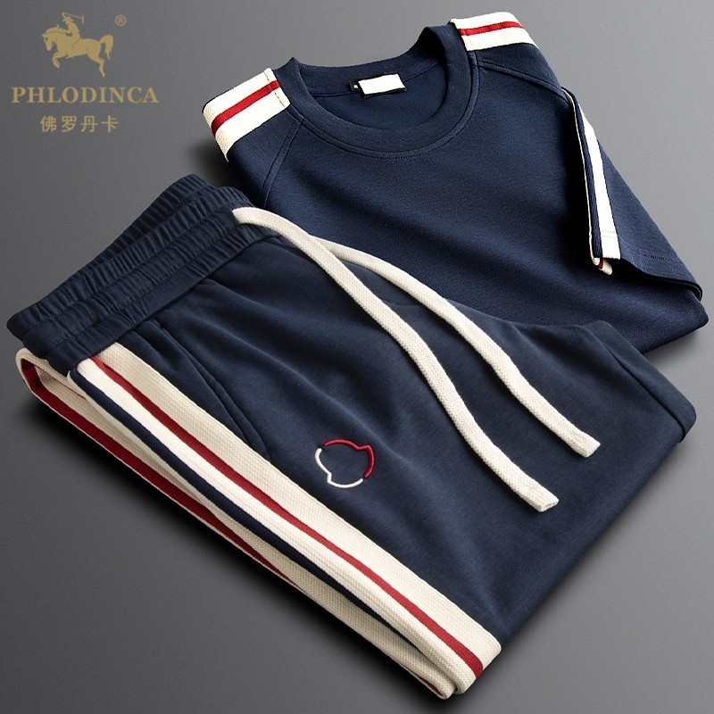 Высококачественный брендовый повседневный спортивный костюм PHLODINCA, мужской летний 2026 новый хлопковый костюм-двойка в полоску по бокам