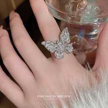 Zircon Butterfly Open Ring for Women's Light Luxury and High Grade Feeling