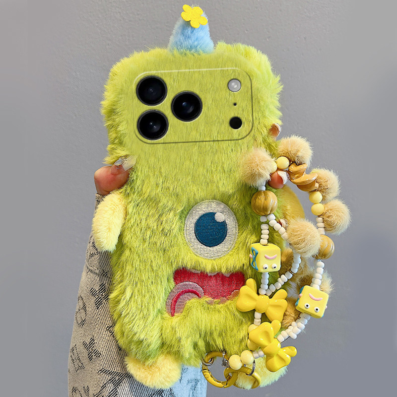 Embroidered Cyclops Phone Case for Apple 17 Pro Max, Huawei Pura 80, Honor 400 Pro, Xiaomi 15, Cartoon Vivo OS 30 Plush, Oppo Reno 14 Autumn/Winter X200 Fluffy P