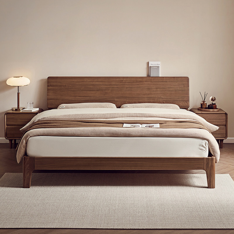Quanyou Home Furniture 2025 новая двуспальная кровать из массива дерева в скандинавском стиле, мебель для главной спальни, 1-метровая кровать из черного ореха, 8 дюймов, североамериканская кровать из черного ореха