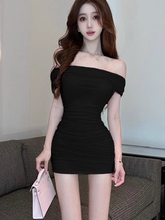 IEF/Aiyifu Pleated Mesh Showcase Body Sexy Wrapped Hip Short Skirt Nighttime Work Clothing Tight One Shoulder Hoodie