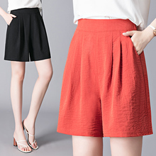 Women's Summer Thin 2023 New Elastic Waist Loose Straight 5/4 Pants High Waist Shorts Cotton Hemp Women's Pants