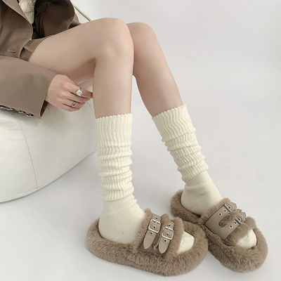 taobao agent 夜间教习室白色堆堆袜女秋冬粗线袜子学院风灰色jk小腿袜加厚长袜