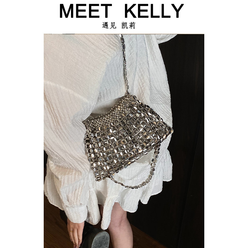 Французская сумка Meet Kelly из натуральной кожи с блестками на цепочке, сумка-мессенджер ручной работы, дорожная сумка для отдыха подмышками