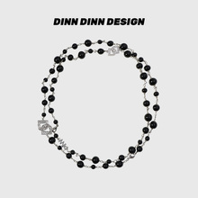 DINN DINN DESIGN Black Agate Long Necklace Beaded with Light Luxury, Unique and High end, New Chinese Cool Girl