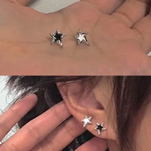 Black and white pentagonal star earrings, female niche design, versatile zircon earrings, retro layered high-end earrings and earrings