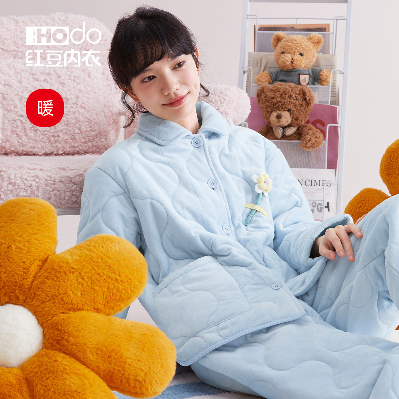 Red bean quilted pajamas set thickened couple home clothes