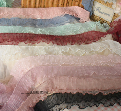 taobao agent 彩色波点蕾丝服装荷叶花边半成品打褶花边辅料配件满包邮