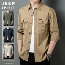 JEEP Workwear Long Sleeve Shirt for Men Spring and Autumn New Middle Age Large Size Shirt Coat for Men's Pure Cotton Casual Jacket