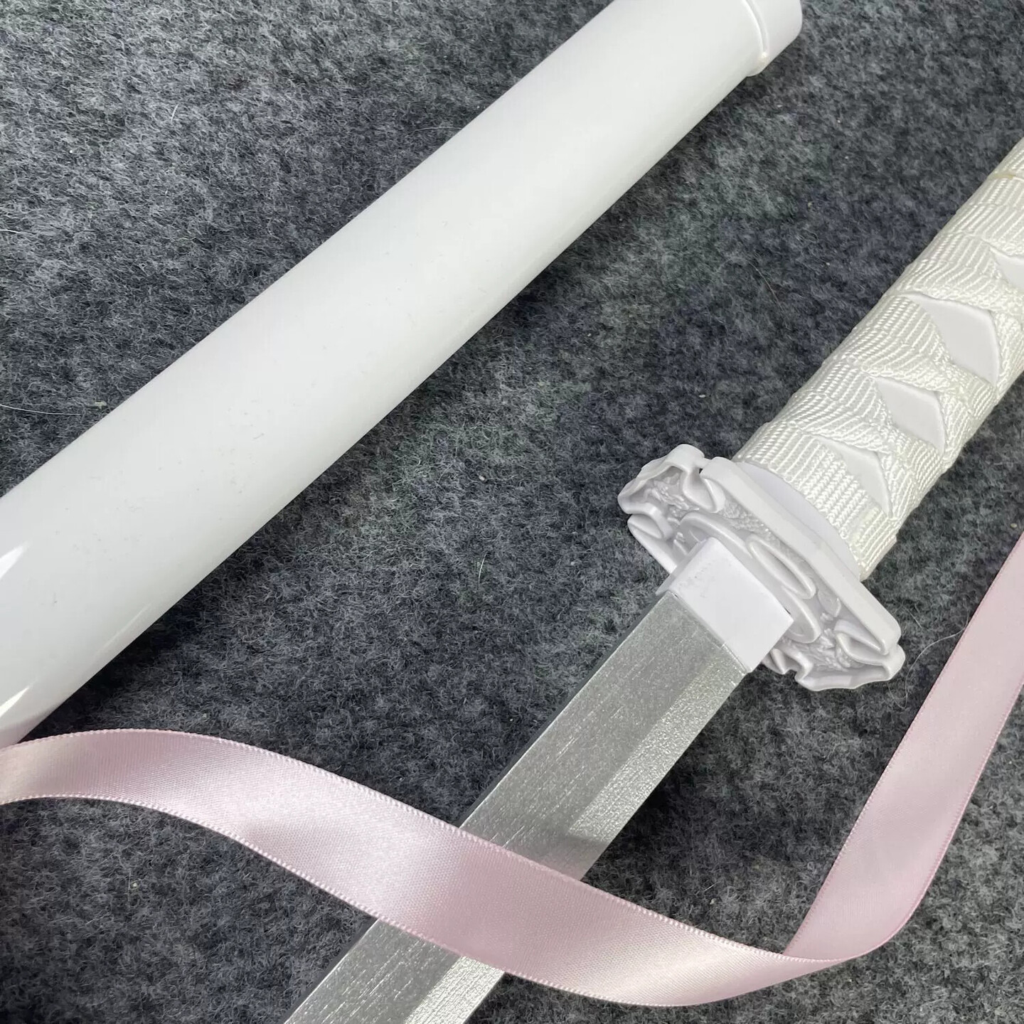 Ribbon-shaped wooden sword, white bamboo sword with floral design, iaido practice sword, JK samurai photo prop sword toy