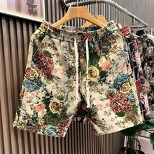 Ethnic style shorts, jacquard five part pants, large home shorts