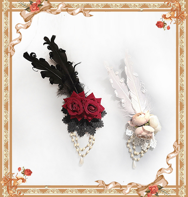 taobao agent Infanta.婴梵塔 LOLITA羽毛珠链花朵胸针发夹两用IDY配饰