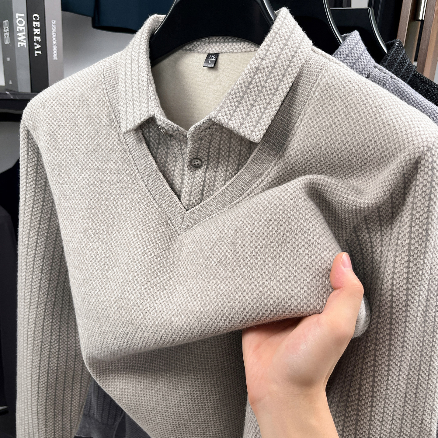 Высококачественный поддельный воротник рубашки из двух частей плюс бархатный толстый свитер, мужская цельнокроеная бархатная зимняя трикотажная нижняя рубашка, новинка 2025 года, стиль