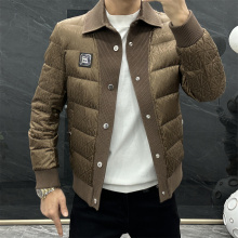 European white duck down down jacket for men's short 2023 new personalized badge casual flip collar warm and slim fit jacket trend