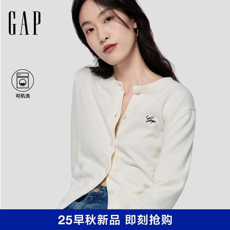 Женская осенняя одежда Gap 2025, новый вышитый логотип, мягкий кардиган с круглым вырезом, топ-свитер 793646