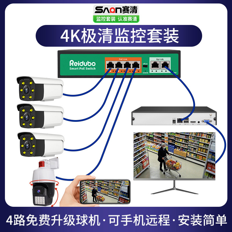 Полный комплект системы мониторинга, полный комплект оборудования, блок питания камеры poe, головка камеры, специальный набор для супермаркета, коммерческий S6