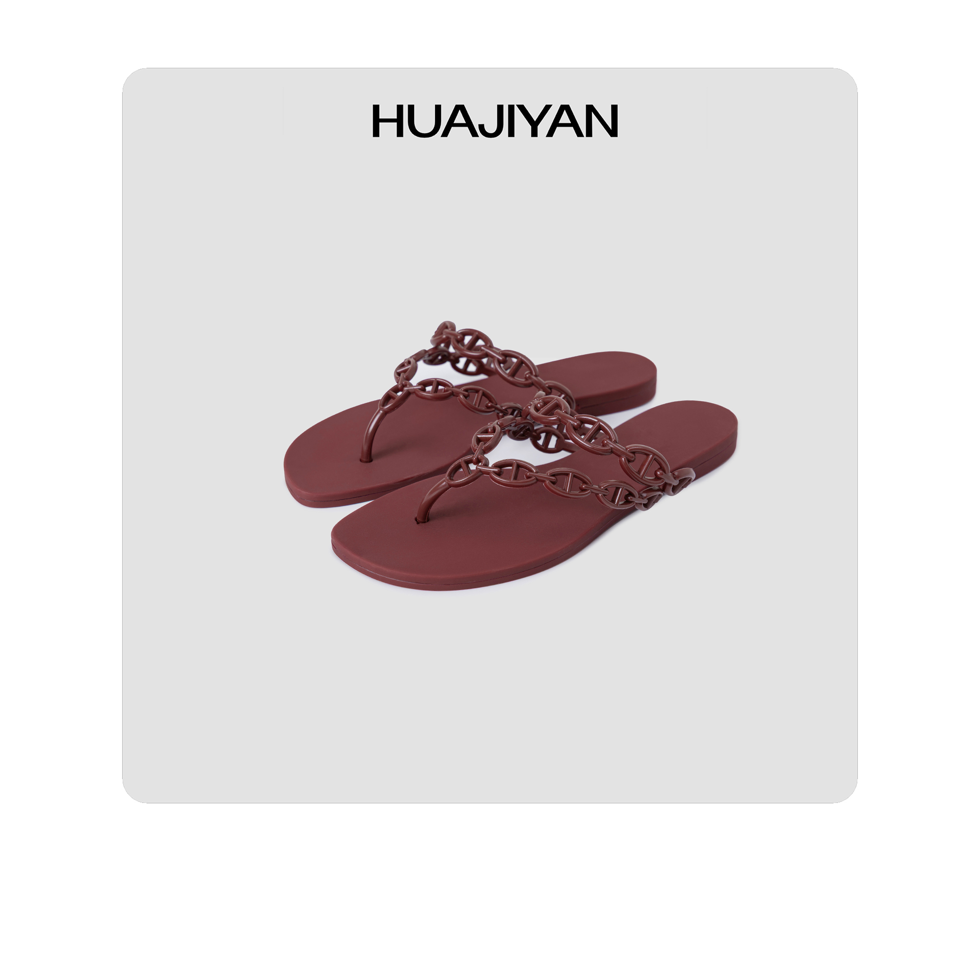 Hua Jiyan [Серия аксессуаров] Сложные шлепанцы на плоской подошве с цепочкой из свиного носа