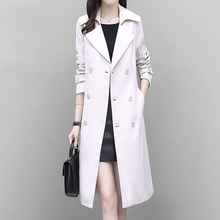 Mapping Hong Kong Light Luxury High end Slimming Mid length Windbreaker Coat Women's Style Simple Double breasted Coat