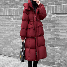 Mapping Hong Kong Light Luxury High end Loose Mid length Down Coat Women's Fashion White Duck Down Over Knee Hooded Coat