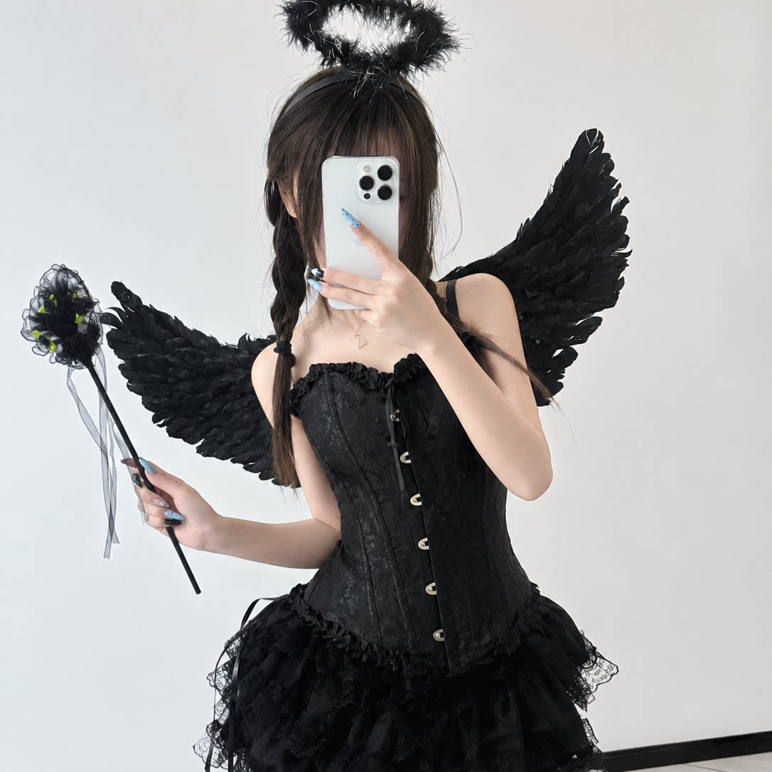 Angel and Devil Fishbone! Pure and Desire Set, Strapless Lace Puffy Cake Skirt, Disney Halloween Cosplay Costume