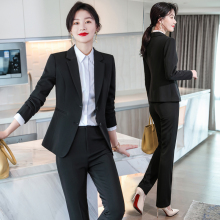 Black suit set for women in spring and autumn 2023, new suit jacket for professional dress, temperament, hotel work clothes, autumn and winter