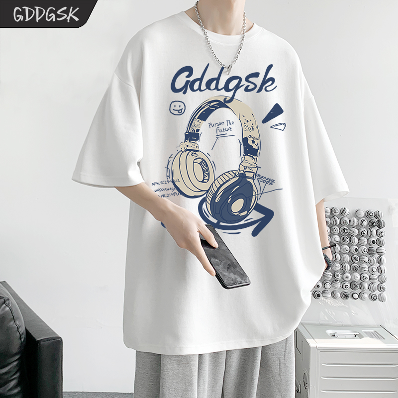 GDDGSK, американский модный бренд, футболка с короткими рукавами и надписью для наушников, летняя свободная футболка с короткими рукавами для мальчиков, универсальная футболка для пары