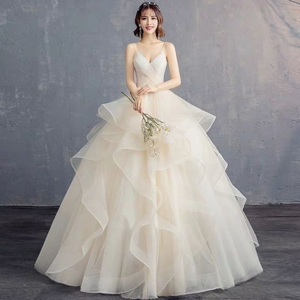 Свадебное платье простое и легкое основное свадебное платье женское 2023 new bride wedding Qi Di tube top с V-образным вырезом и пышной юбкой