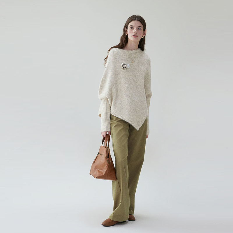 Женский осенний свободный вязаный топ с отложным воротником и рукавами 