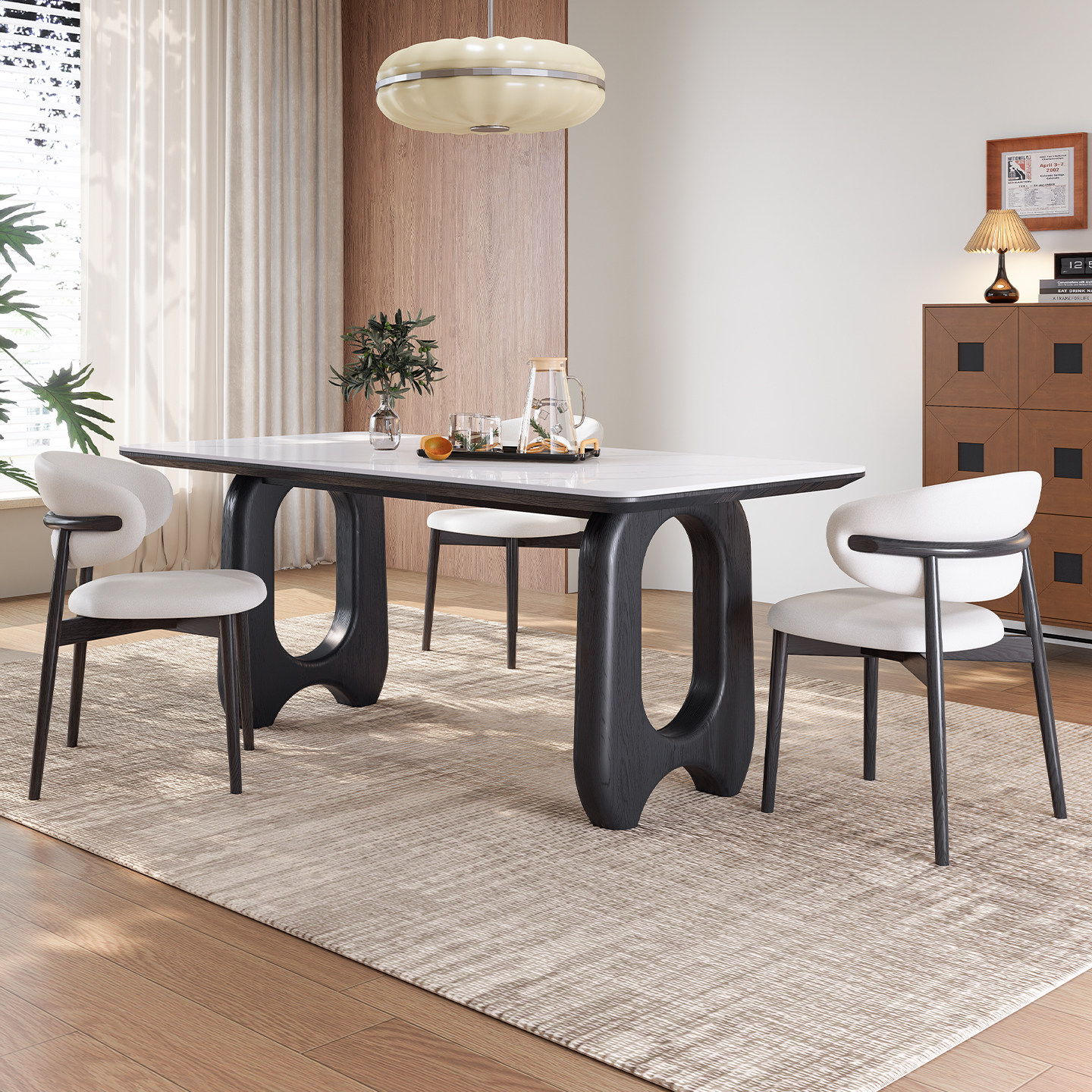 Peijia home furniture черный современный минималистский обеденный стол из каменной плиты с прямоугольной ножкой из массива дерева для небольшой квартиры, сочетание стола и стула