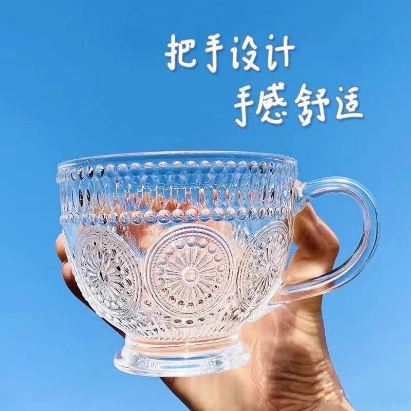 Высококачественная прозрачная чашка с ручкой из подсолнуха, овсяная каша для завтрака, чашка цветочного чая, простая стеклянная миска, чашка молока, кофейная кружка