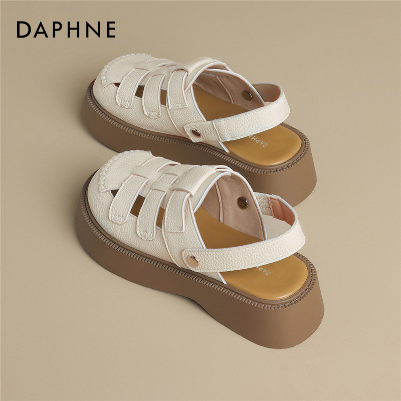 Римские босоножки Daphne; женские летние босоножки 2026 года в римском стиле; женская плетеная обувь Baotou drag на толстой подошве с полой отделкой в клетку
