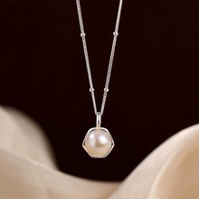 Original S925 Sterling Silver Instagram Style Light Luxury Natural Pearl Collar Chain with Unique Design Sense Geometric Pendant Necklace for Women