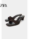 ZARA2026 летняя новая женская обувь из замши muller, босоножки и тапочки на высоком каблуке 1312710 116