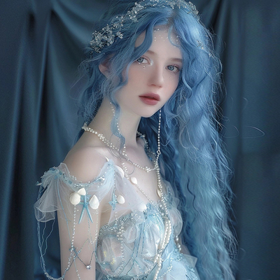 taobao agent 夏日新款蓝色lolita少女洛丽塔假发JK羊毛卷森系写真玉米烫长卷发