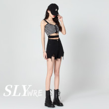 Purchase SLY WRE Sweet and Spicy Perforated Denim Shorts for Women's Summer New High Waist Slim Ragged Edge A-line Black Hot Pants